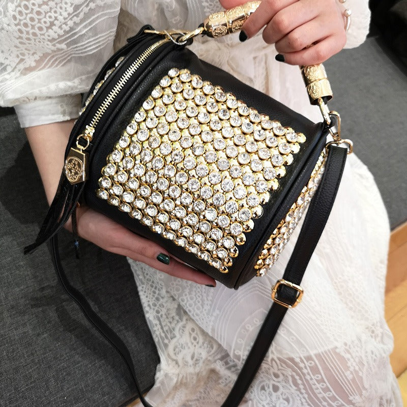Bag Cylinder Bag Handmade Rhinestone Bag Classic Versatile Shoulder Crossbody Bag Pillow Bag
