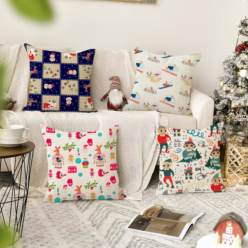 Cartoon Christmas Snowman Pillow Cover Holiday Sofa Decoration Cushion Cover Living Room