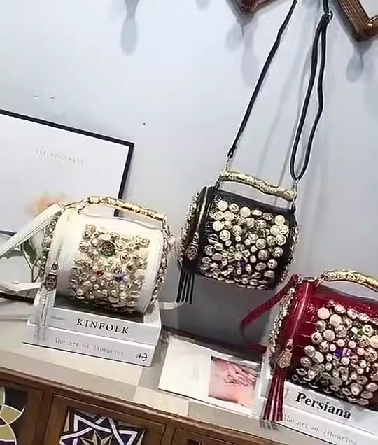 Bag Cylinder Bag Handmade Rhinestone Bag Classic Versatile Shoulder Crossbody Bag Pillow Bag