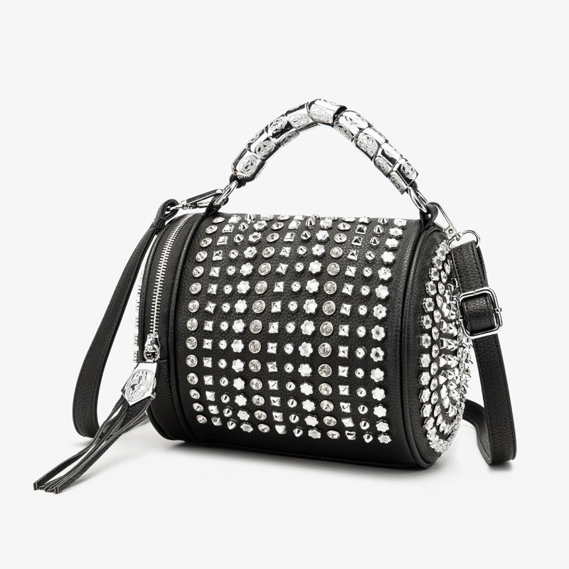 Bag Cylinder Bag Handmade Rhinestone Bag Classic Versatile Shoulder Crossbody Bag Pillow Bag