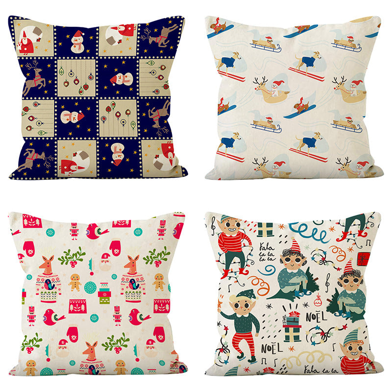 Cartoon Christmas Snowman Pillow Cover Holiday Sofa Decoration Cushion Cover Living Room