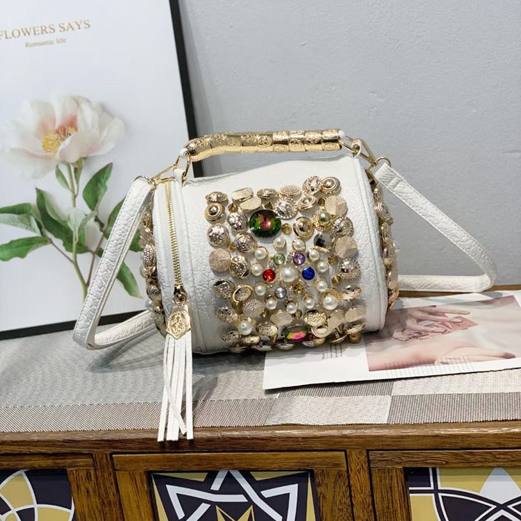 Bag Cylinder Bag Handmade Rhinestone Bag Classic Versatile Shoulder Crossbody Bag Pillow Bag