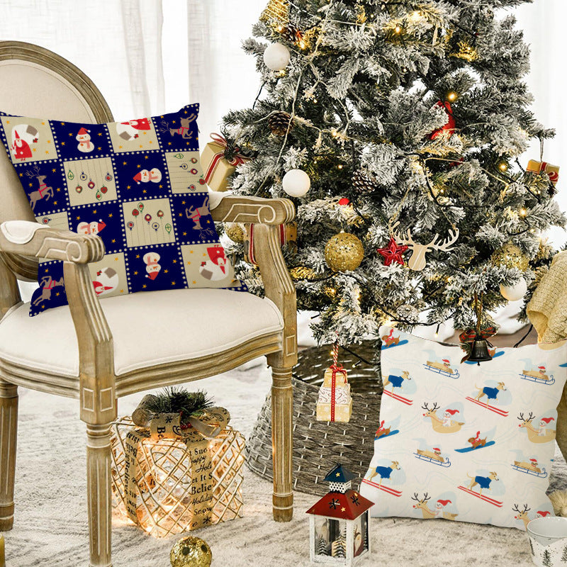 Cartoon Christmas Snowman Pillow Cover Holiday Sofa Decoration Cushion Cover Living Room